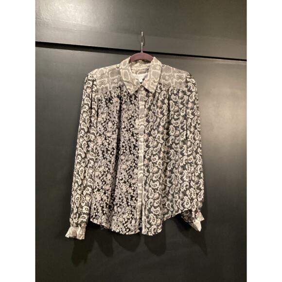 Chelsea & Theodore Tops - chelsea and theodore paisly and floral black white long sleeve button down shirt